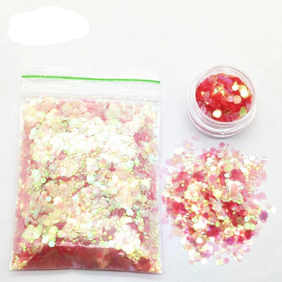 10g Nail Art Stora paljetter Blandade paljetter Glitterpulver