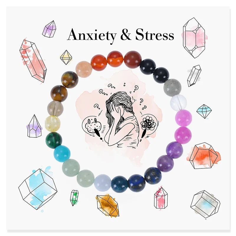 Bohemian Style 8MM Seven Colored 7 Chakra Healing Stone Bracelet