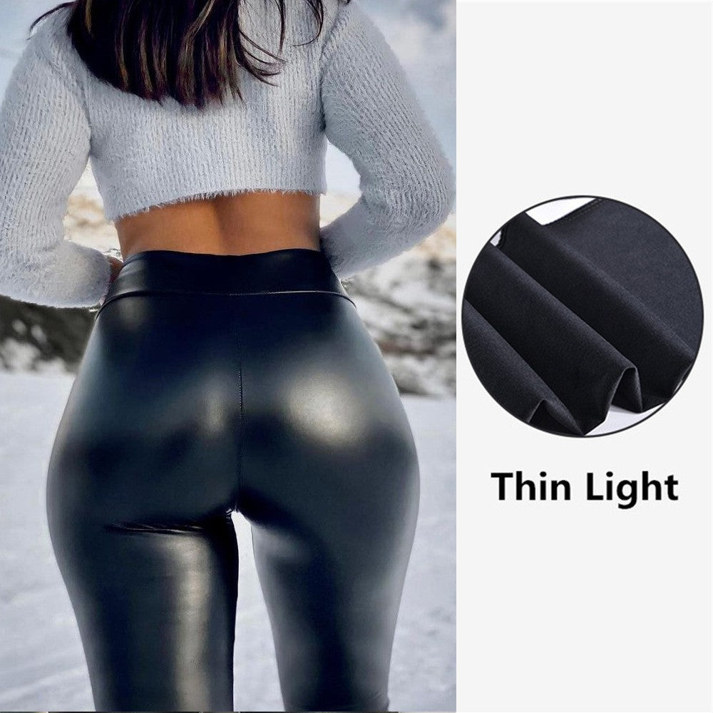 PU-läder leggings med hög midja för kvinnor med plus size