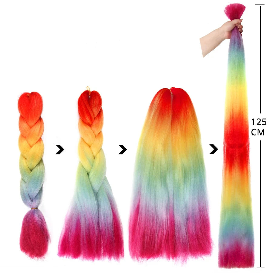 24'' 100G syntetiskt jumboflätningshår Ombre Rainbow hårförlängning