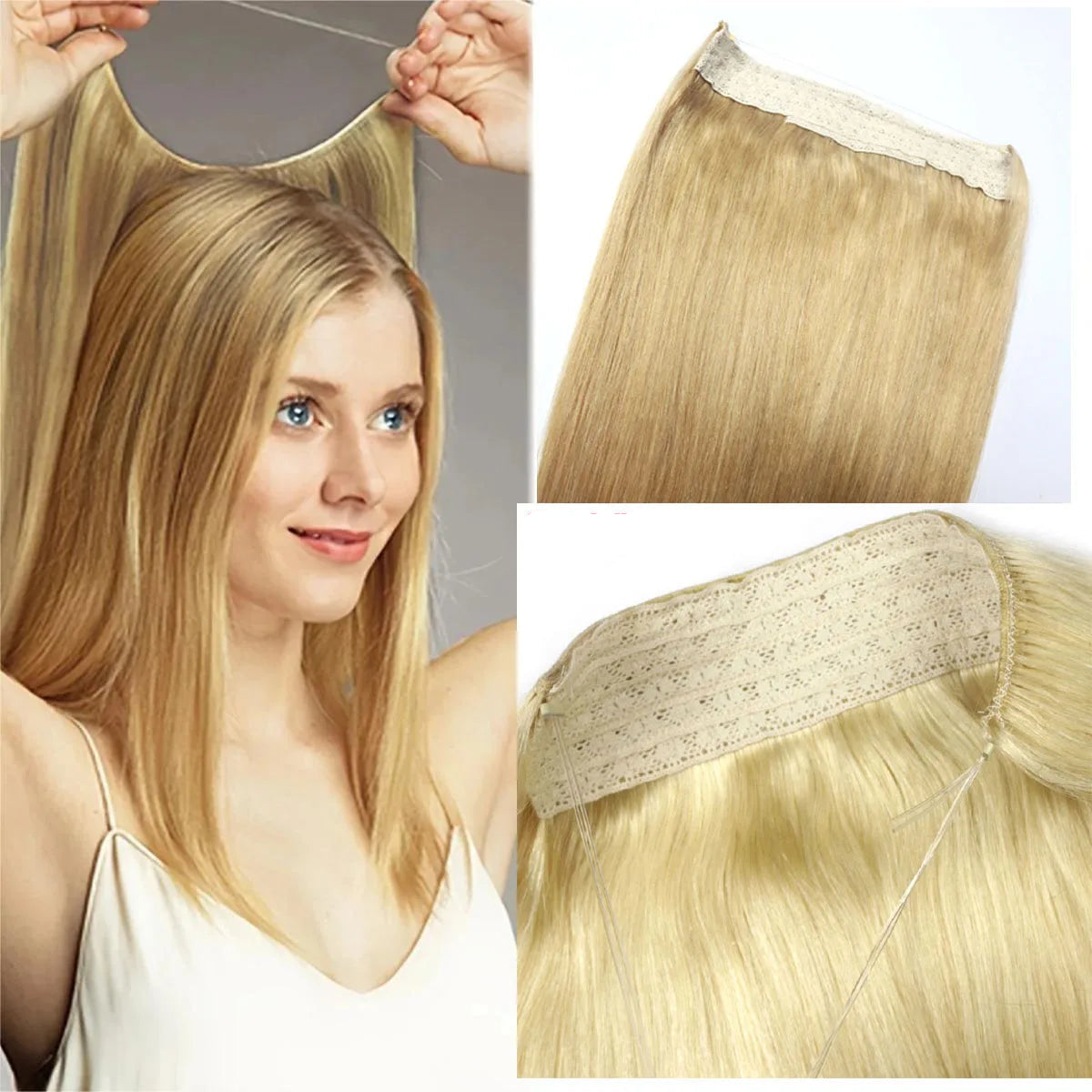 Halo Hair Extensions Brazilian Remy  Human Hair Extensions Secret Wire No Clip