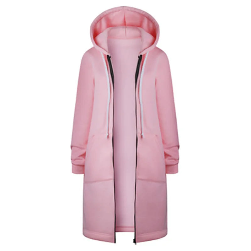 Dam Casual Mångsidig Mid Length Hooded Långärmad Hoodie Vinterjacka