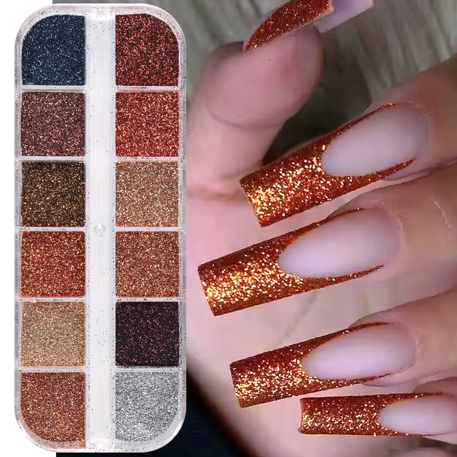 12 Grids iriserande Nail Art Glitter Rose Gold-färger