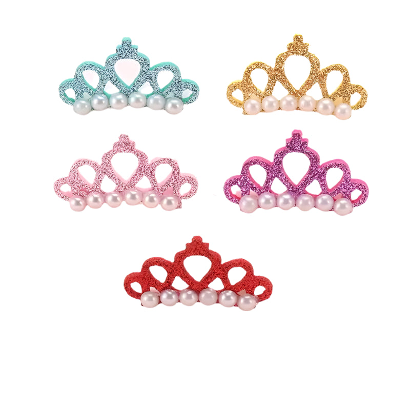 Valp Fake Pearl Crown Bow Hårklämma Söt Pet Head Decoration